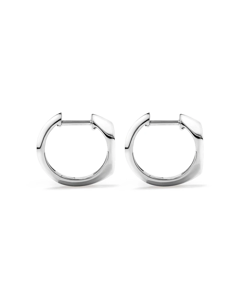 Diamond Star Accent Signet Huggie Hoop Earrings in Sterling Silver