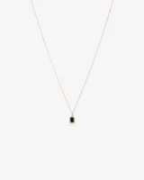 Emerald Cut Created Emerald and Diamond Halo Pendant Necklace in 10kt Yellow Gold