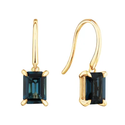 London Blue Topaz Drop Earrings in 10kt Yellow Gold