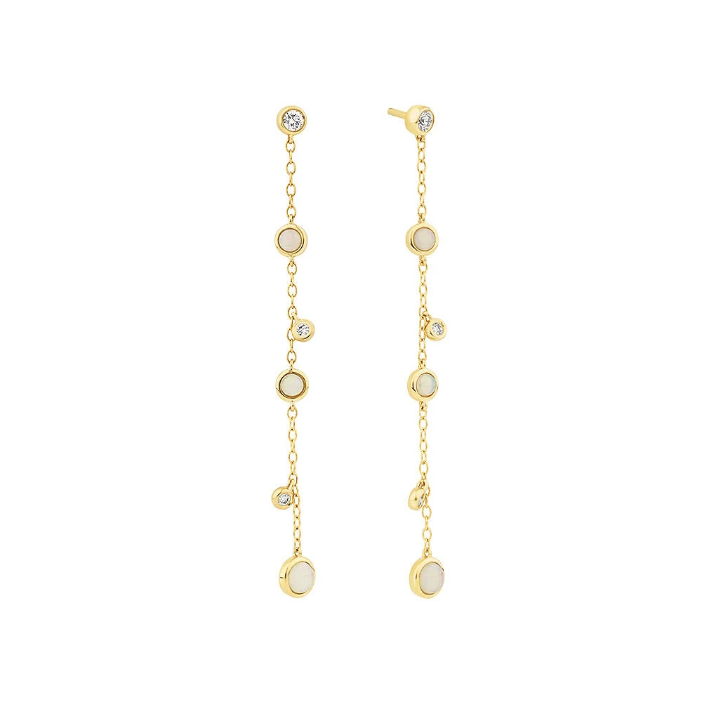 Drop Earrings with Opal & 0.15 Carat TW of Diamonds in 10kt Yellow Gold