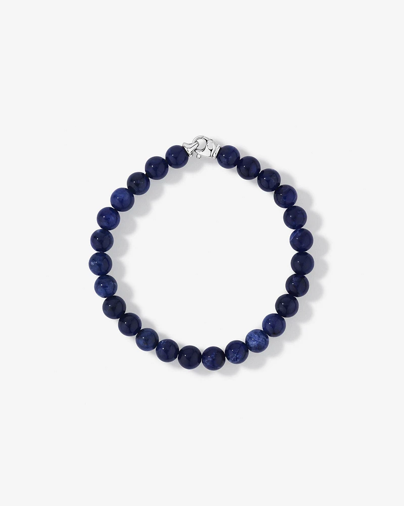 Blue Sodalite Gemstone Bead Bracelet in Sterling Silver