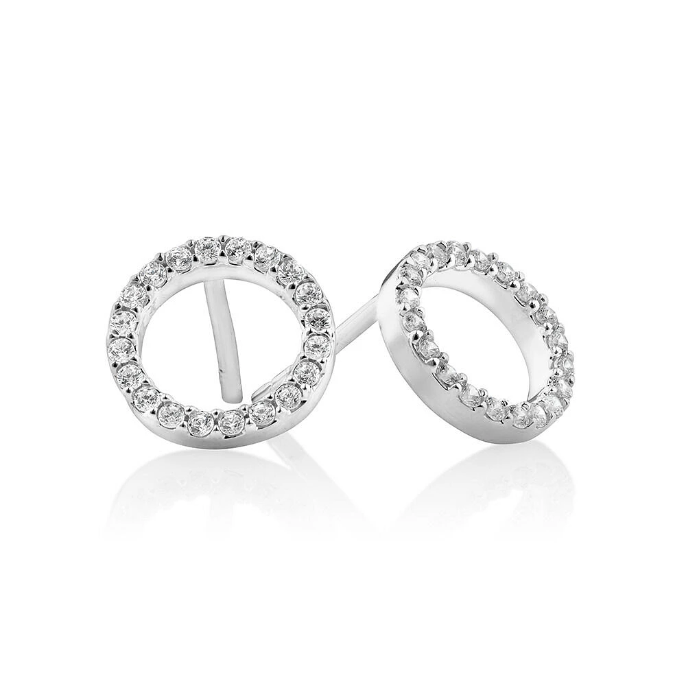 Circle Stud Earrings with Cubic Zirconia in Sterling Silver