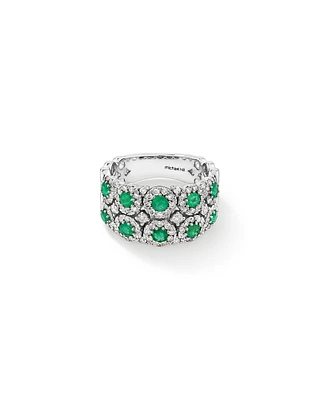 2 Row Bubble Ring with Emerald and .75 Carat TW Diamonds in 14kt White Gold