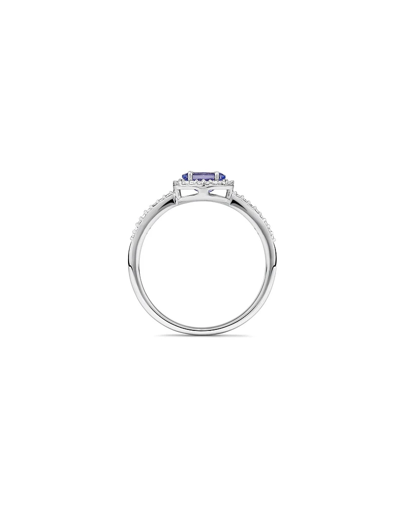 Halo Ring with Tanzanite & 0.15 Carat TW Of Diamonds in 10kt White Gold