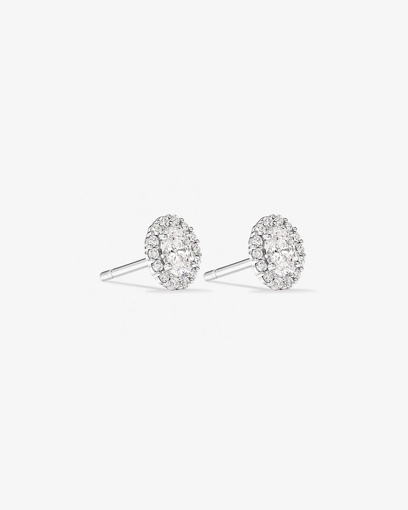 0.60 Carat TW Laboratory-Grown Diamond Oval Halo Stud Earrings Set in 10kt White Gold