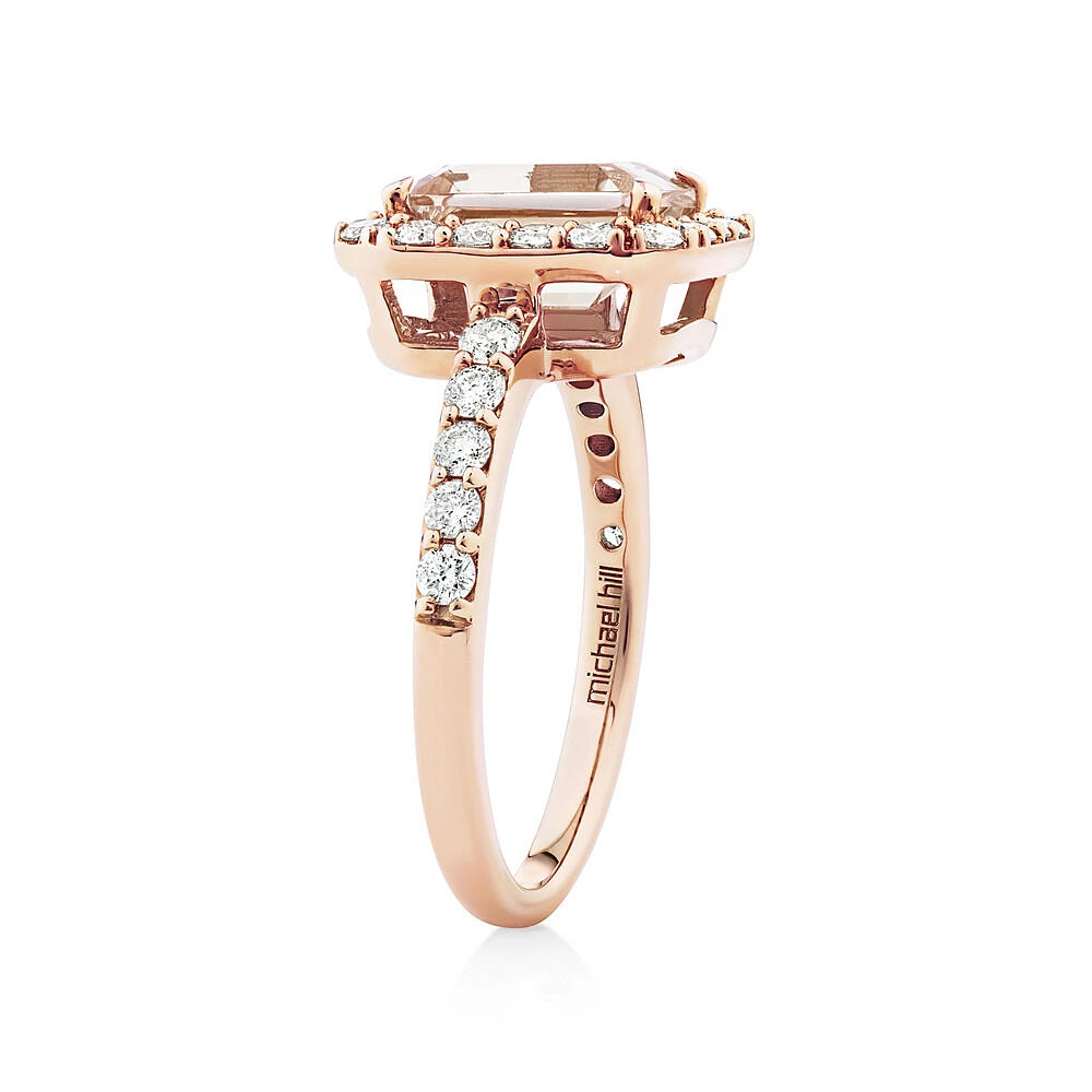 Ring with Morganite & 0.75 Carat TW of Diamonds in 14kt Rose Gold