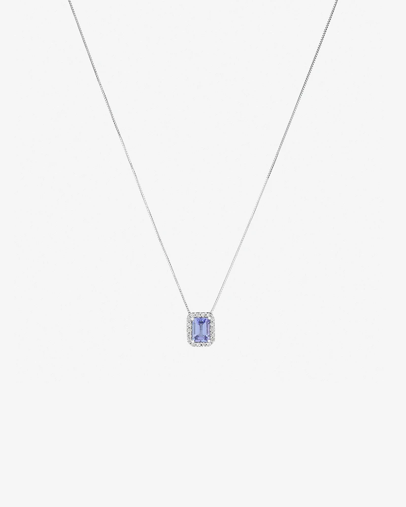 Halo Pendant with Tanzanite & 0.17 Carat TW of Diamonds in 14kt White Gold