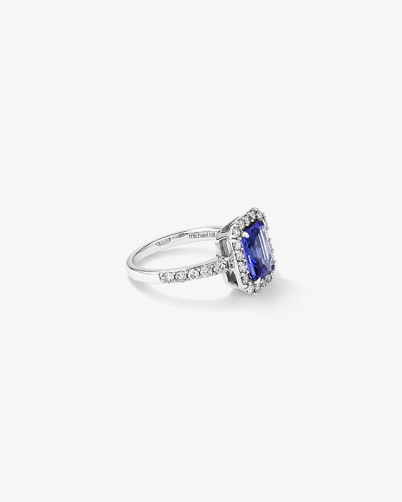 Halo Ring with Tanzanite & 0.75 Carat TW of Diamonds in 14kt White Gold