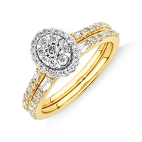 0.75 Carat TW Oval Shaped Cluster Engagement Ring and Wedding Ring Bridal Set in 14kt White and Yellow Gold
