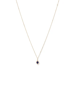 Pear Cut Created Sapphire and Diamond Halo Pendant Necklace in 10kt Yellow Gold