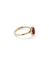 Oval Cut Created Ruby and Diamond Halo Ring in 10kt Yellow Gold