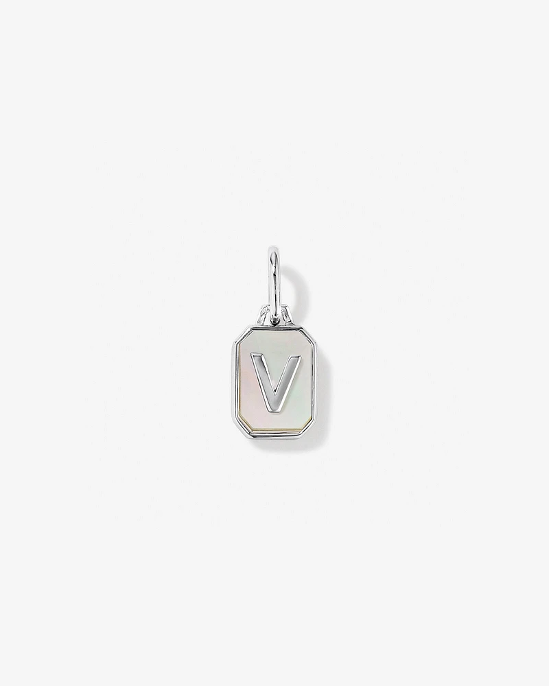 Letter F Mother of Pearl Initial Pendant in Sterling Silver