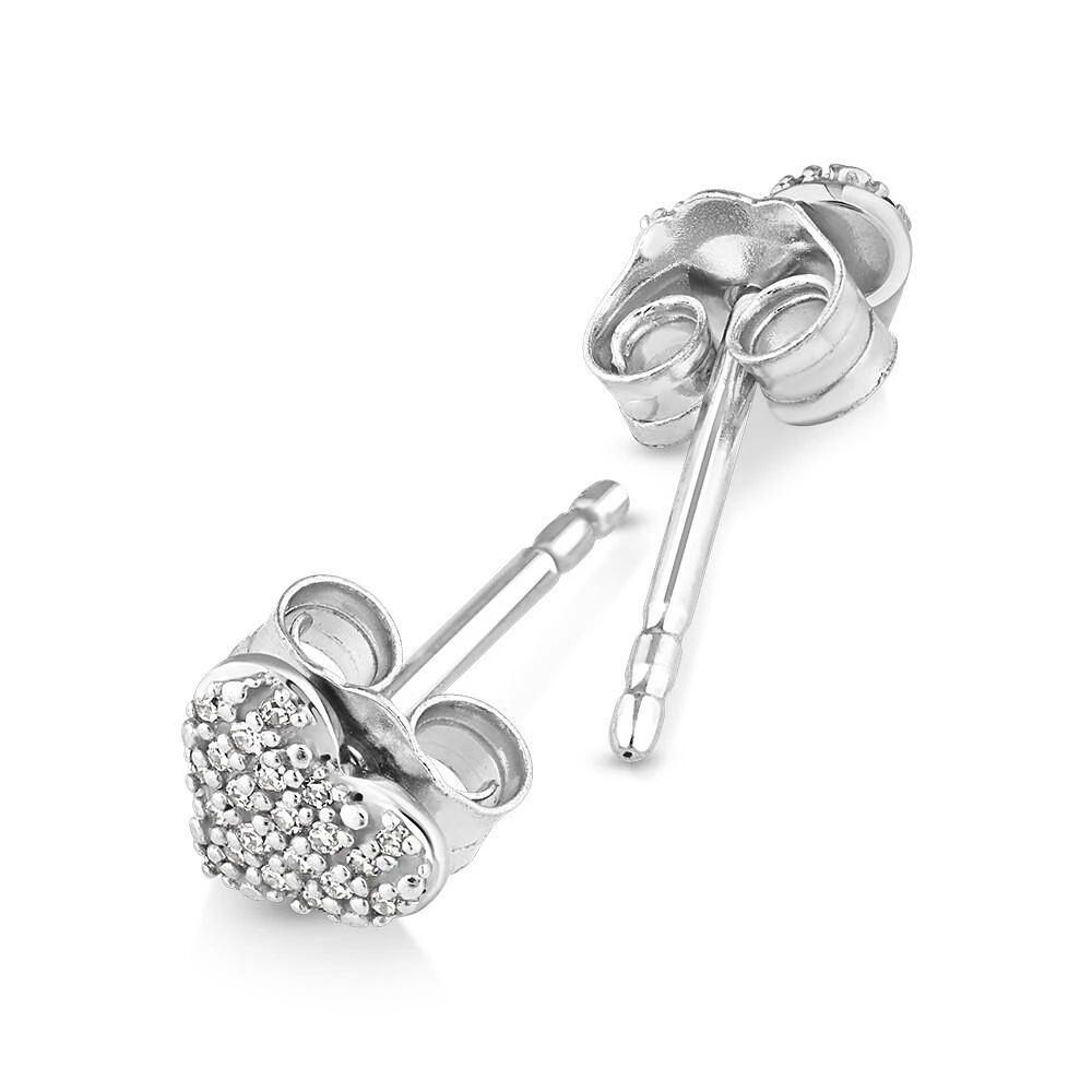 Fine Pave Diamond Heart Stud Earrings in Sterling Silver