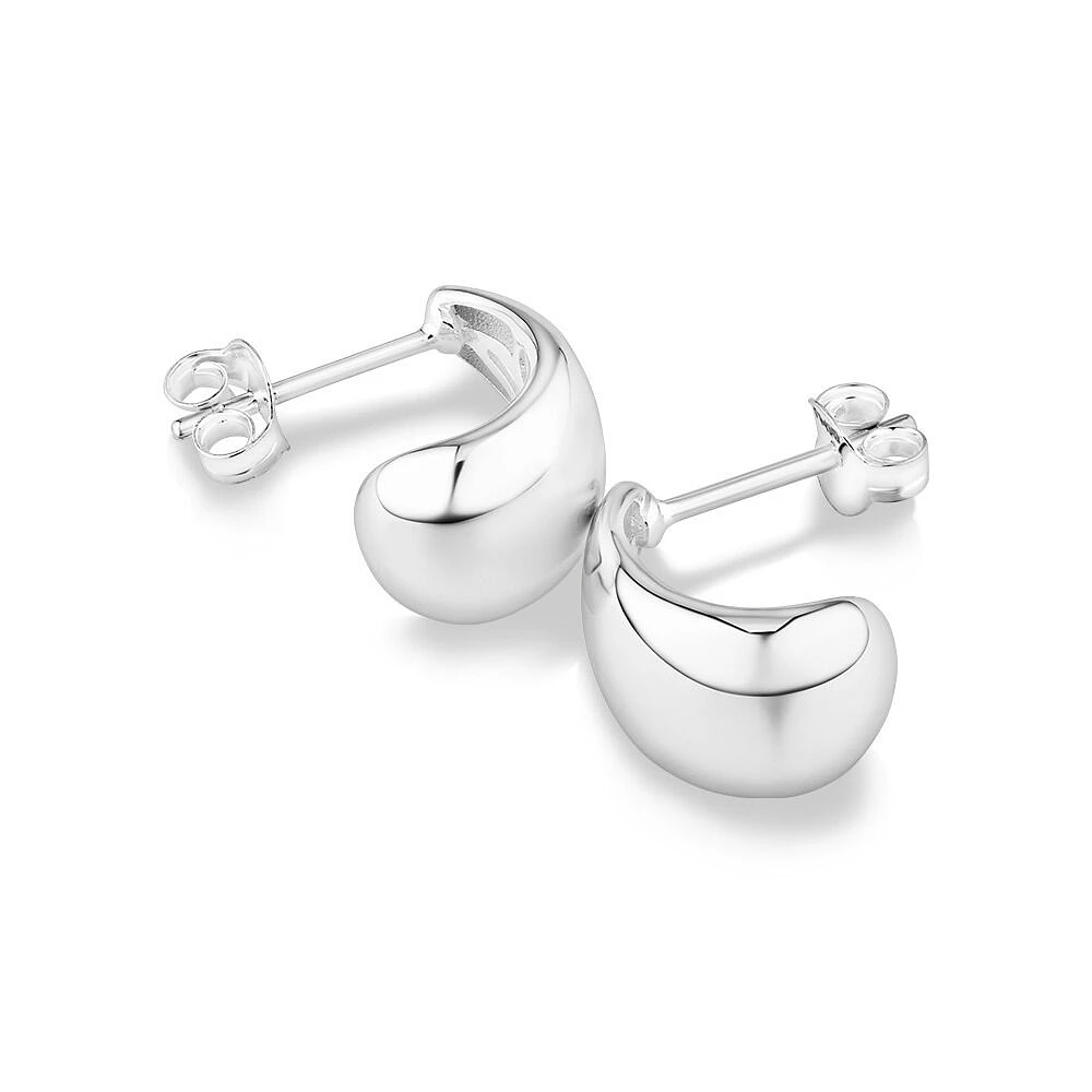 Polished Half Hoop Stud Earrings in Sterling Silver