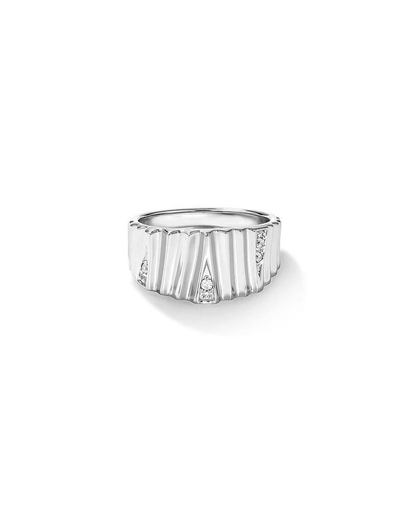 Cubic Zirconia Tapered Chunky Rib Ring in Sterling Silver