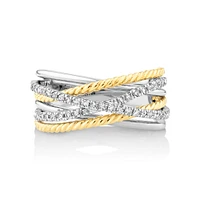 Crossover Wrap Ring with .47 Carat TW Diamonds in Sterling Silver and 10kt Yellow Gold