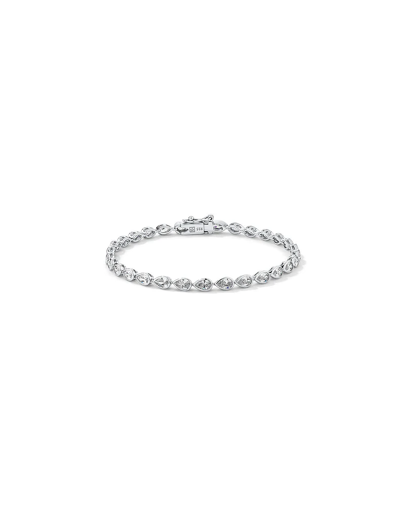 Pear Shaped Cubic Zirconia Bezel Set Tennis Bracelet in Sterling Silver