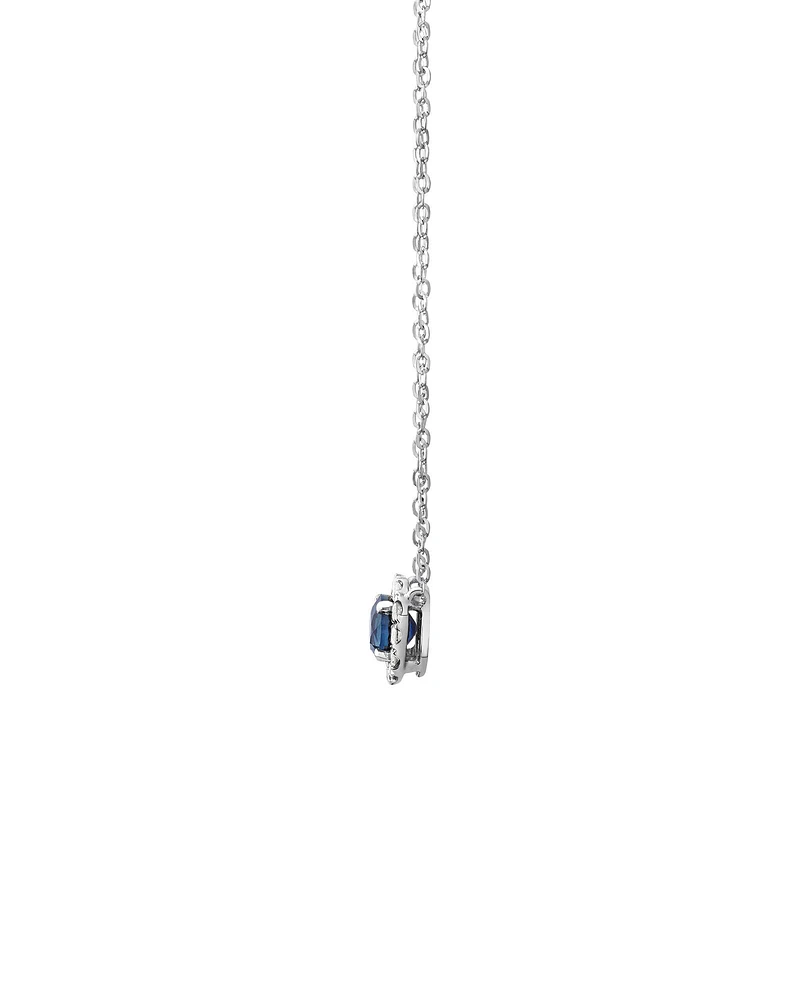 Halo Pendant with Sapphire & 0.14 Carat TW of Diamonds in 10kt White Gold