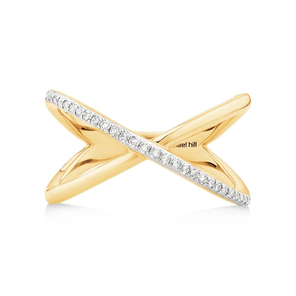 Crossover Ring with Diamonds in 10kt Yellow Gold