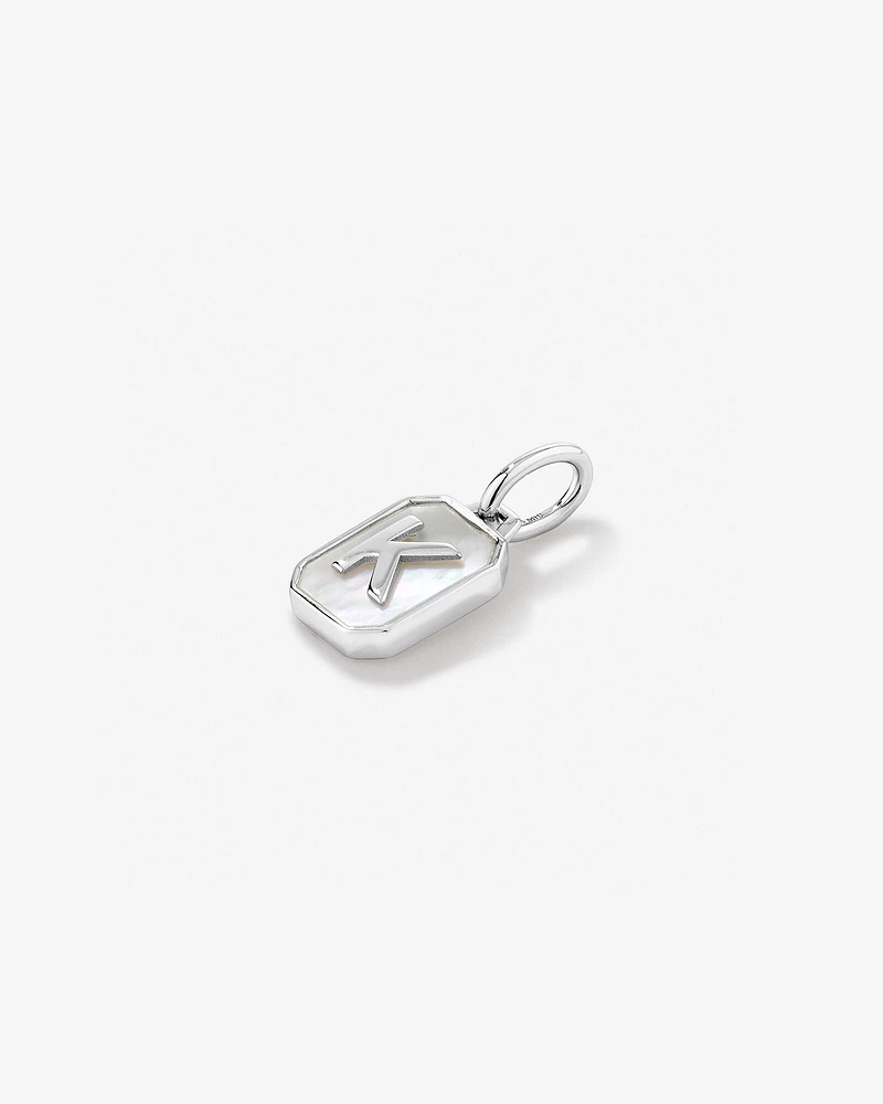 Letter F Mother of Pearl Initial Pendant in Sterling Silver