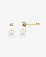 Drop Earrings with Cultured Freshwater Pearl & Diamond in 10kt Yellow Gold