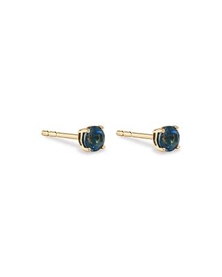 Boucles d'Oreilles Clous en Or Jaune 10kt avec Topaze Bleu Londres Ronde