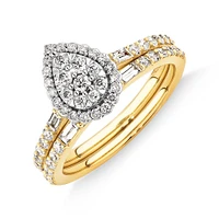 0.75 Carat TW Pear Shaped Cluster Engagement Ring and Wedding Ring Bridal Set in 14kt Yellow & White Gold