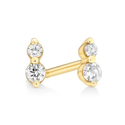 Two Stone Diamond Stud Earrings in 10kt Yellow Gold