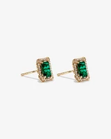 Emerald Cut Created Emerald and Diamond Halo Stud Earrings in 10kt Yellow Gold