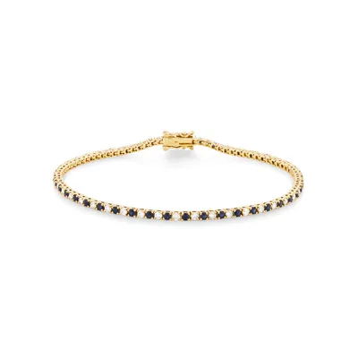 Tennis Bracelet with Sapphire & 1 Carat TW of Diamonds in 10kt Yellow Gold
