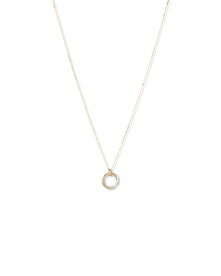 Two-Tone Double Circle Pendant Hammered Finish Necklace in 10kt White and Yellow Gold