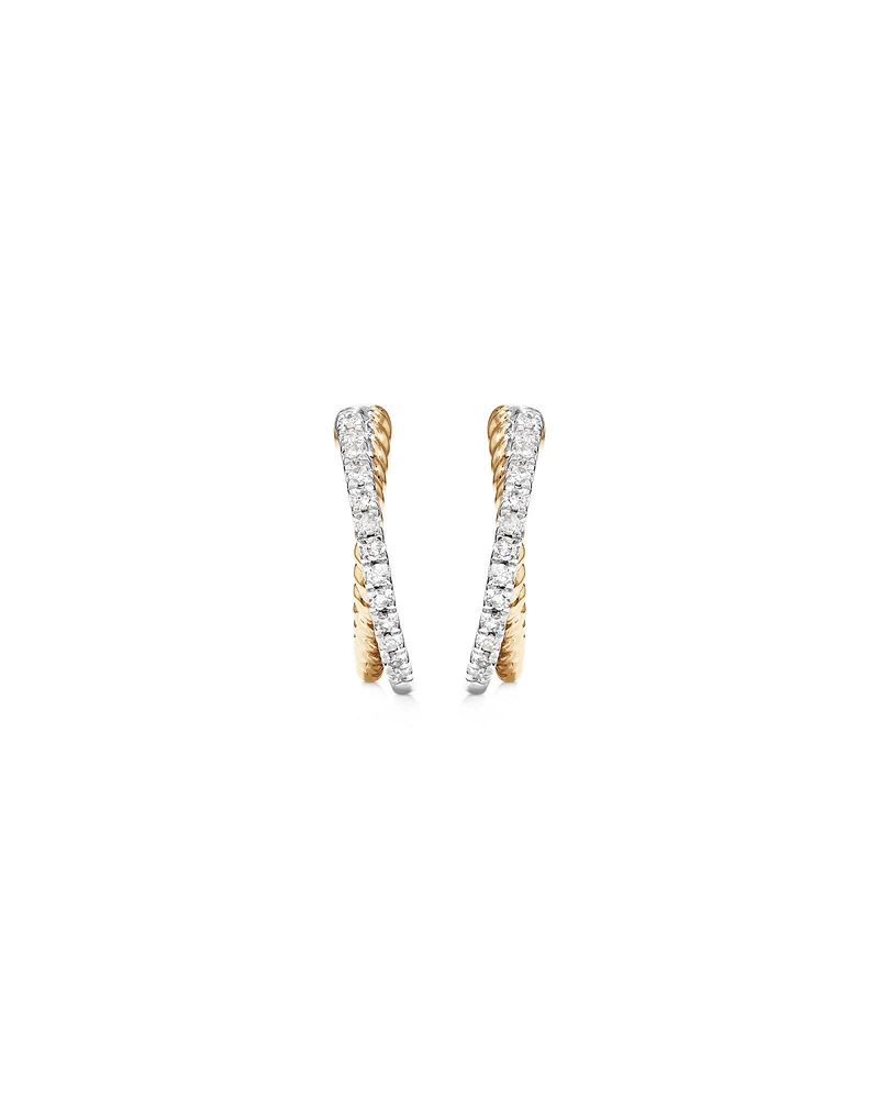 Crossover Hoop Earrings with .20 Carat TW Diamonds in Sterling Silver and 10kt Yellow gold