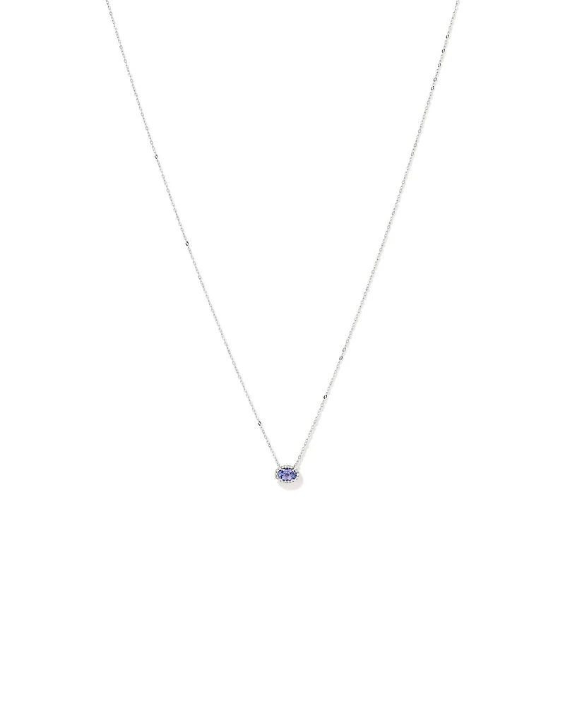 Collier Pendentif Halo Avec Pierre Précieuse Tanzanite Bleue Taille Ovale Et 0,08 Carat Pt De Diamants En Or Blanc 10 Ct