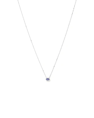 Oval Cut Blue Tanzanite Gemstone and 0.08 Carat TW Diamond Halo Pendant Necklace in 10kt White Gold