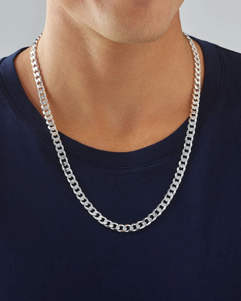 60cm (24") 7.2mm Width Curb Chain in Sterling Silver