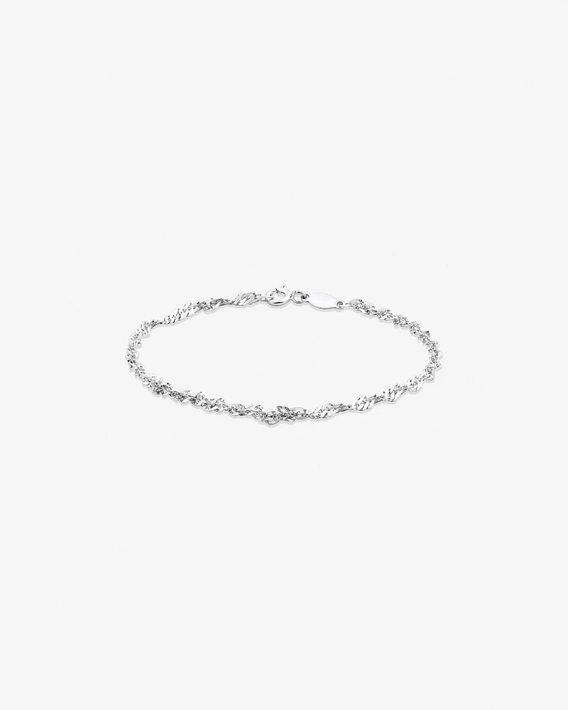 19cm (7.5") 1mm-1.5mm Width Singapore Bracelet in 10kt White Gold