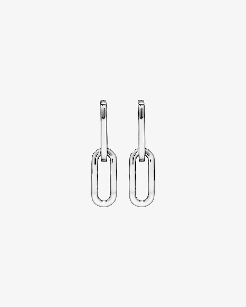 Paperclip Huggie Drop Earrings in Sterling Silver