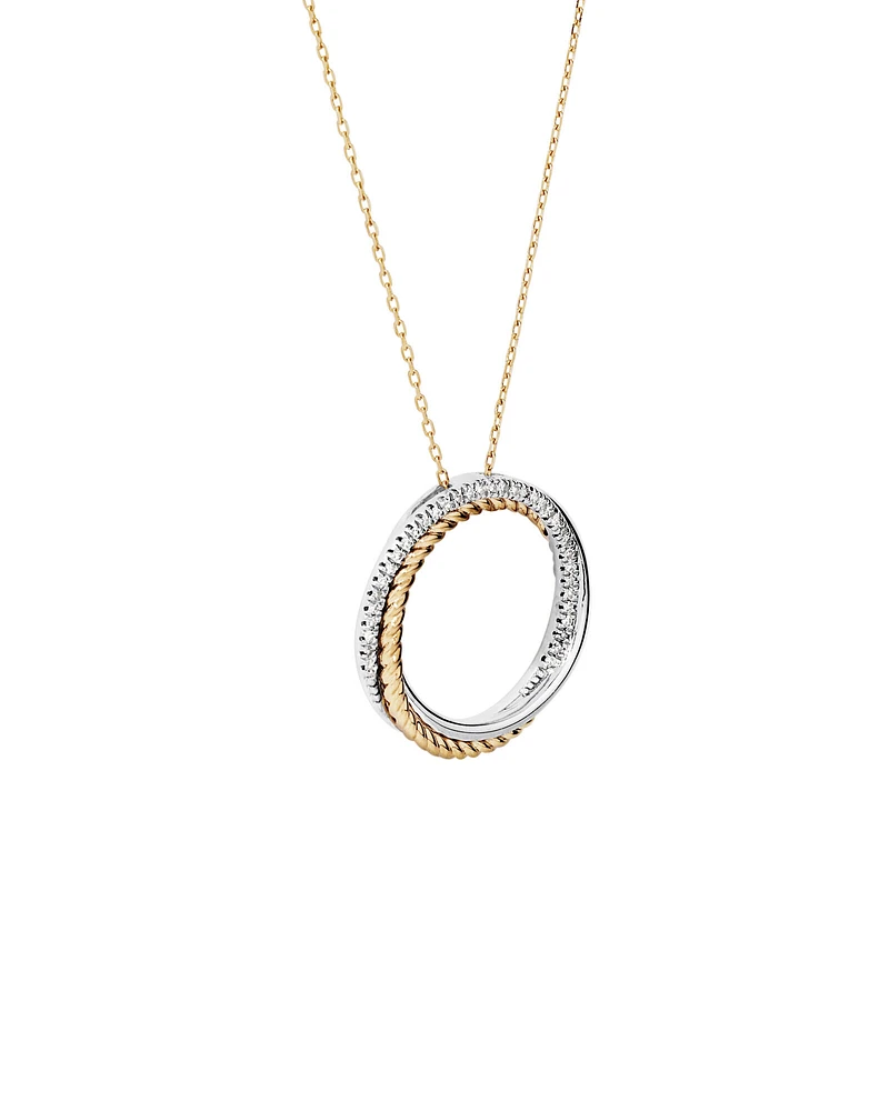 0.11 Carat TW Diamond Triple Circle Crossover Pendant Necklace in Sterling Silver & 10kt Yellow Gold