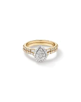 0.75 Carat TW Pear Shaped Cluster Engagement Ring and Wedding Ring Bridal Set in 14kt Yellow & White Gold