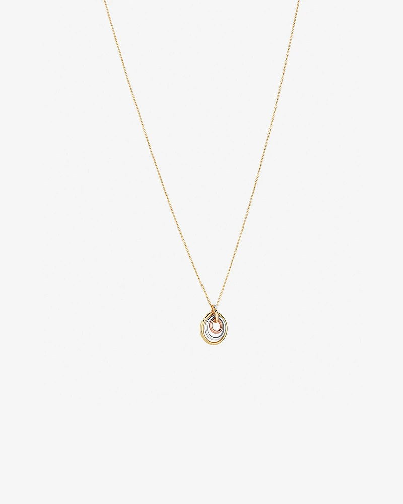 Diamond Accent Tri Tone Circle Pendant in 10kt Yellow, Rose and White Gold