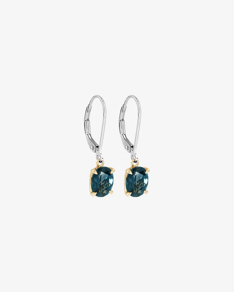 Earrings with London Blue Topaz in Sterling Silver and 10kt Yellow Gold