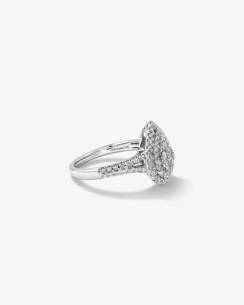 Bague Halo à Grappe Poire de Diamant de 0,65 Carat TW en Or Blanc 10kt