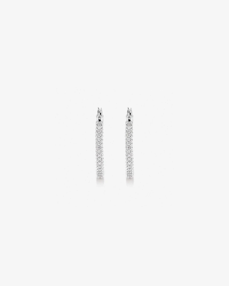 Full Pavé Set Cubic Zirconia Hoop Earrings in Sterling Silver