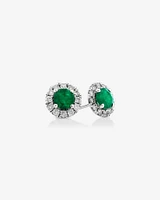 Halo Stud Earrings with Natural Emerald & 0.28 Carat TW of Diamonds in 10kt White Gold