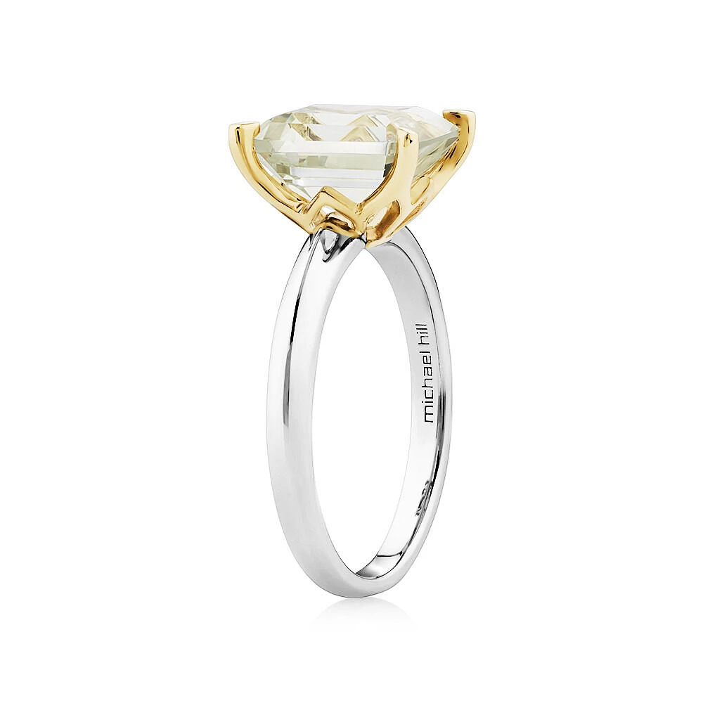 Ring with Green Amethyst in Sterling Silver & 10kt Yellow Gold