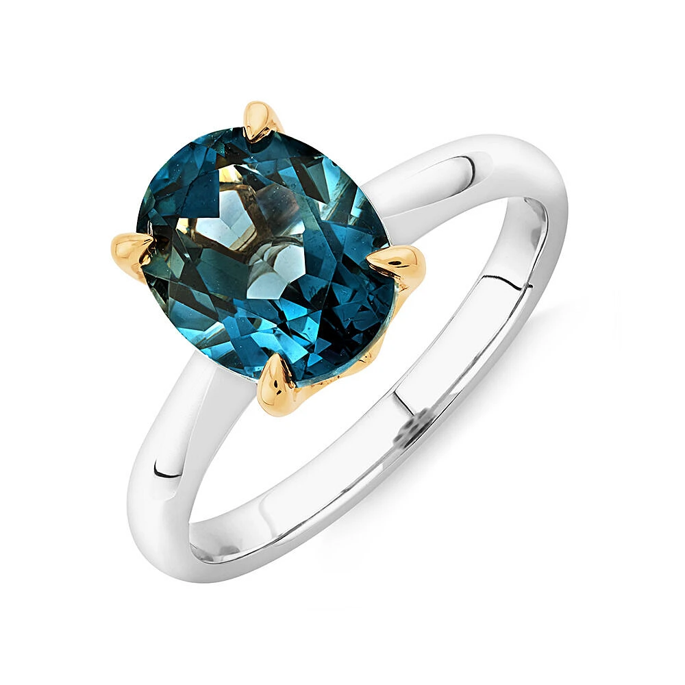 Ring with London Blue Topaz in Sterling Silver and 10kt Yellow Gold