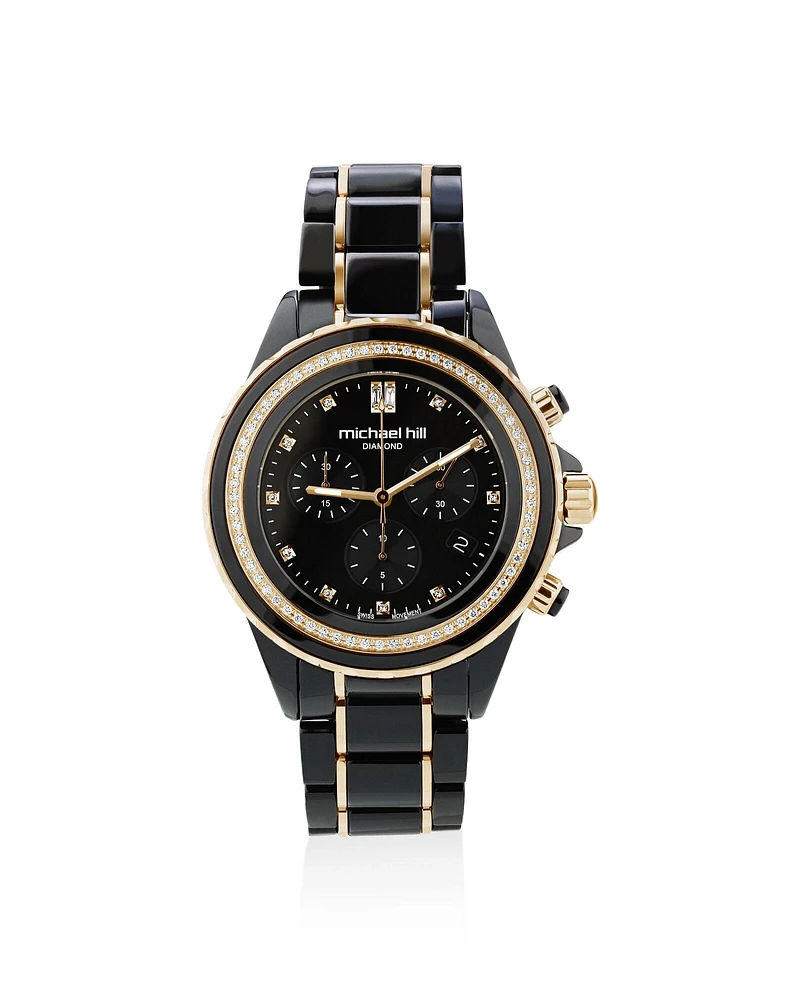 Chronograph Watch with 0.50 Carat TW of Diamonds in Black Ceramic & Gold Tone Stainless Steel