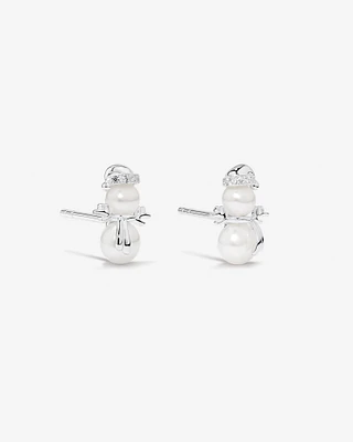 Pearl and Cubic Zirconia Snowman Stud Earrings in Sterling Silver