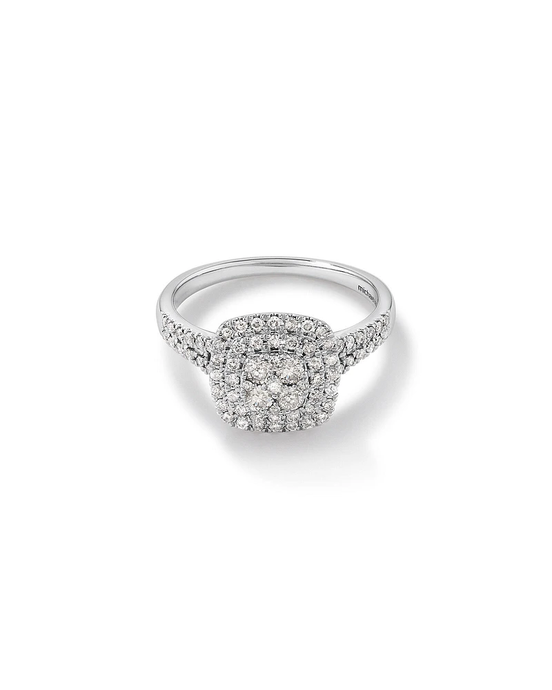 Bague Halo à Grappe Coussin de Diamant de 0,65 Carat TW en Or Blanc 10kt