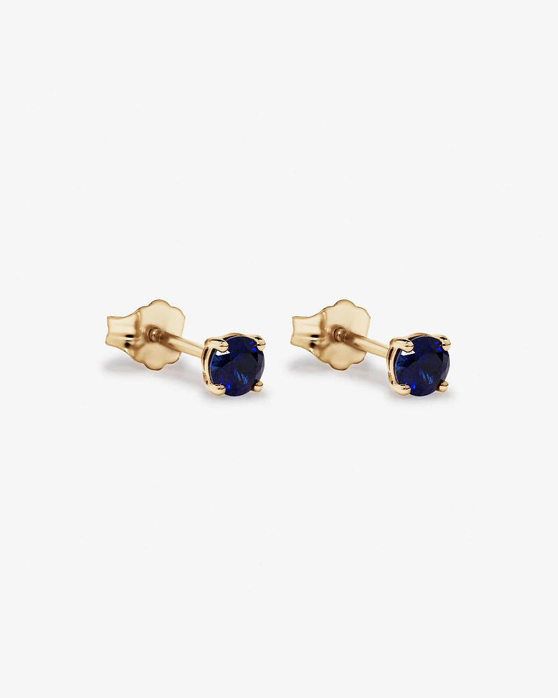 Round Blue Created Sapphire Birthstone Stud Earrings in 10kt Yellow Gold